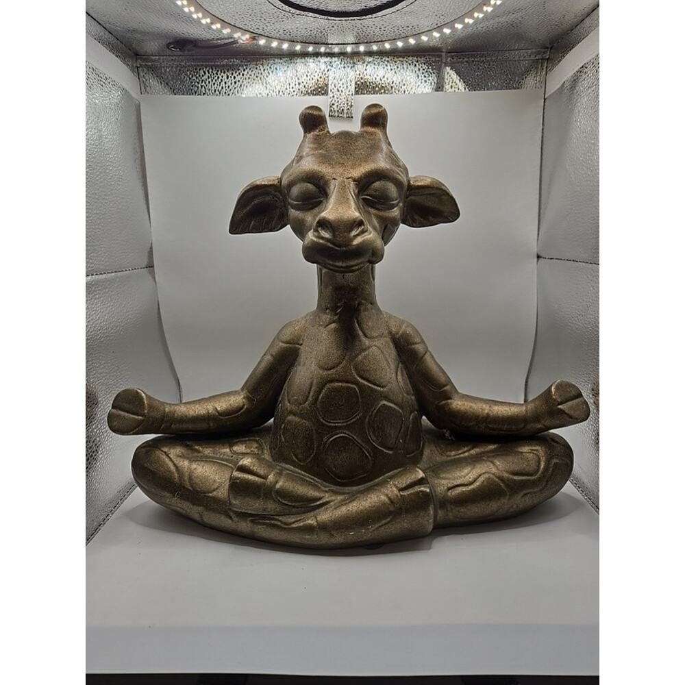 Meditating Giraffe Pier 1 Gold Ceramic Statue Figure Namaste Yoga 12”x15”